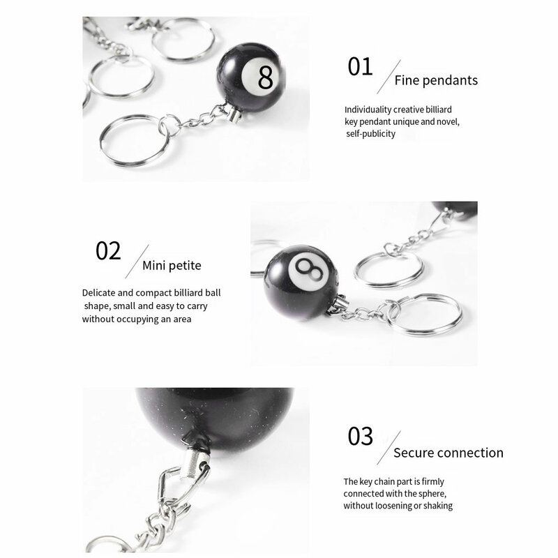 Compacte 8 Ball Sleutelhanger Nieuwigheid Cadeau Voor Biljart Fans Brede Toepassingen Mini Ball Hanger Sleutelhanger