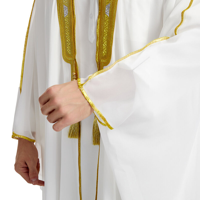 Арабский Тауб кафтан для мужчин, длинный рукав с вышивкой, подвеска, шифон с золотыми бусинами, мусульманин, мужской Тауб