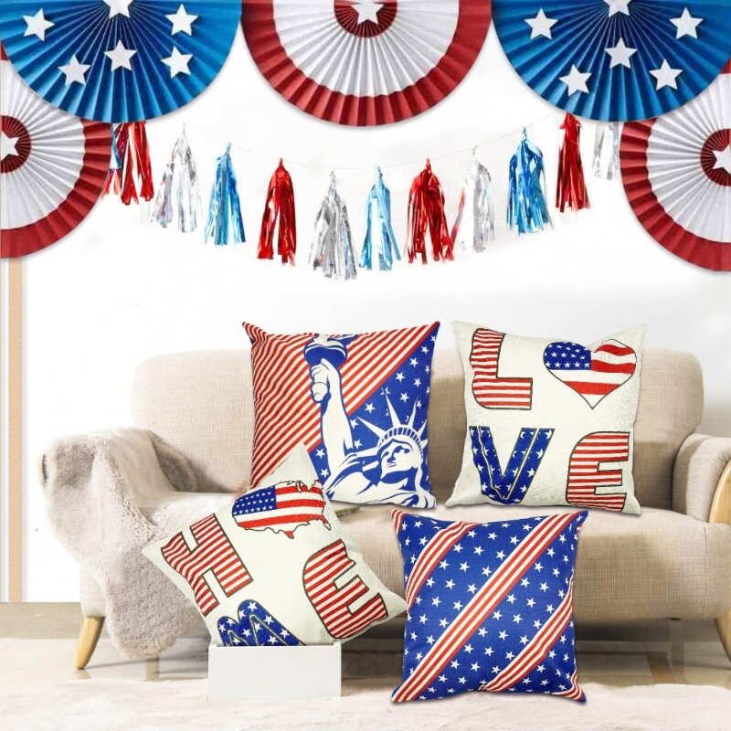 A0kc Unabhängigkeit stag Kissen bezüge Set von 4 amerikanischen Flaggen dekorative Kissen bezug