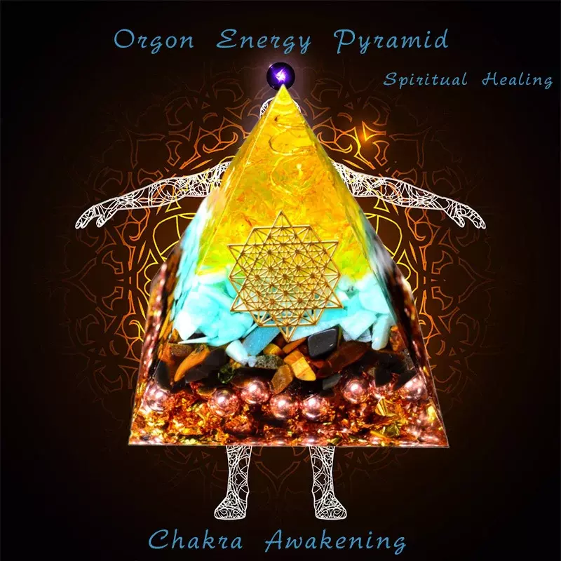 Pirâmide de Energia Runa Orgonita, Orgon Chakra, Cristal, Amazonita, Resina Decor Ornamento, Personalização, Fengshui, Alta Freqüência
