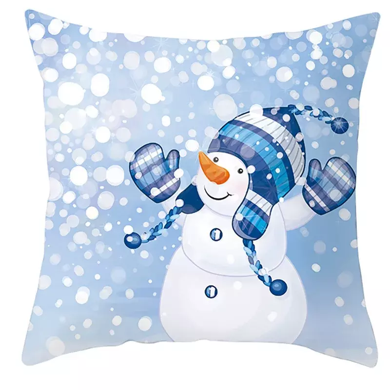 Funda de almohada de Navidad azul limitada para el hogar, copo de nieve, muñeco de nieve, árbol, Invierno