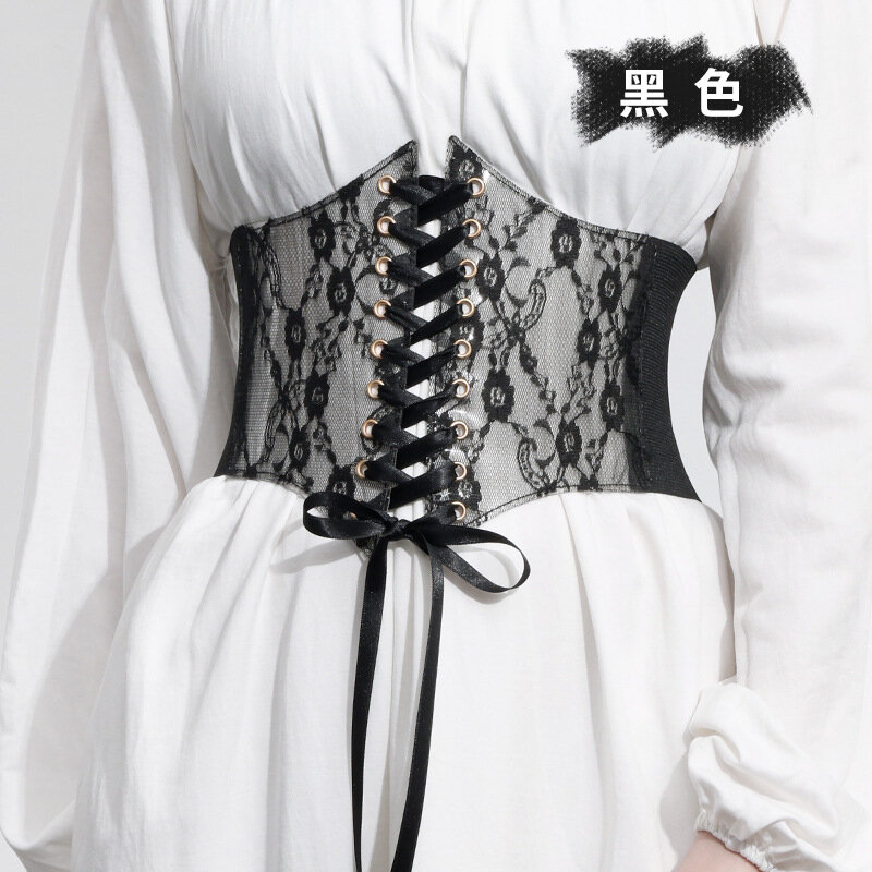 Espartilho de cintura bordado flor feminino, elástico na cintura, preto, branco, vermelho, rosa, renda larga, cintos de emagrecimento, cummerbunds, moda