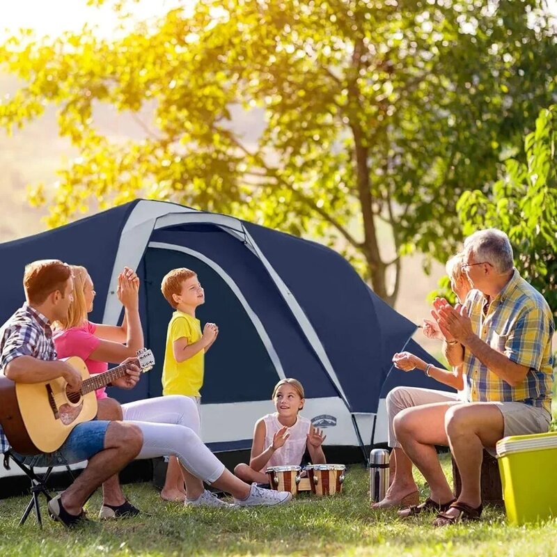 Tenda a cupola per 8 persone con mosca antipioggia rimovibile e divisori da campeggio tenda da viaggio resistente all'acqua-tende da trasporto blu/grigio