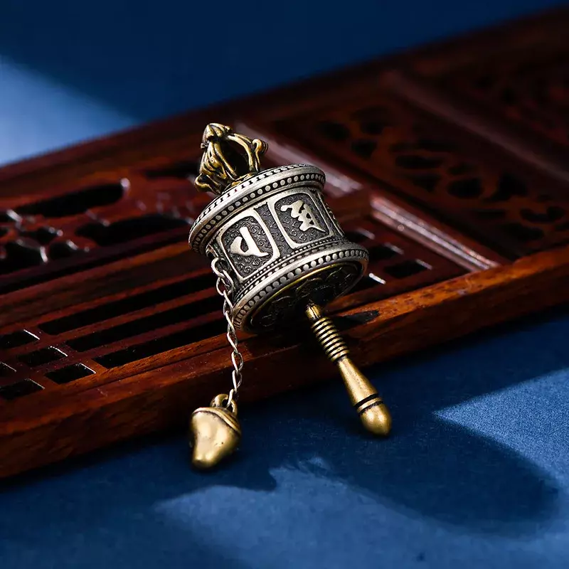 S925 srebrny styl etniczny sześcioznakowy wisiorek z kołem mantry osiem skarbów pomyślne koło obrotowy tybetański naszyjnik z buddą