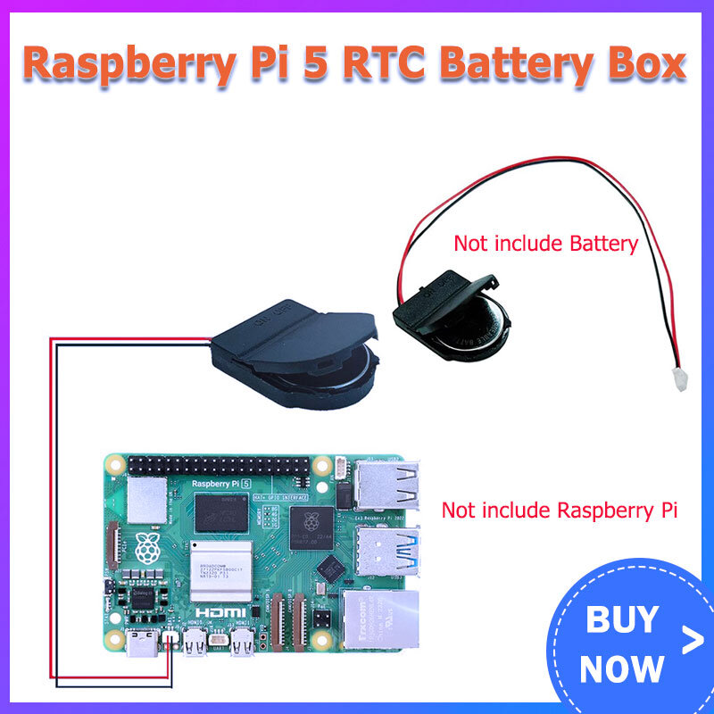 กล่องแบตเตอรี่ Raspberry Pi 5 RTC สำหรับ Pi5 (ไม่รวมแบตเตอรี่)