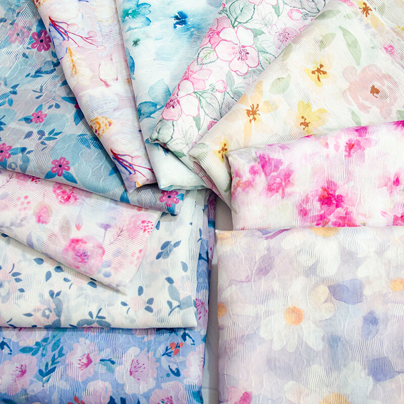 Imitacja Tencel tkanina z nadrukiem żakardowe kwiat druk cyfrowy cienka tkanina odzież dziecięca sukienka DIY ręcznie wykonana tkanina 1m