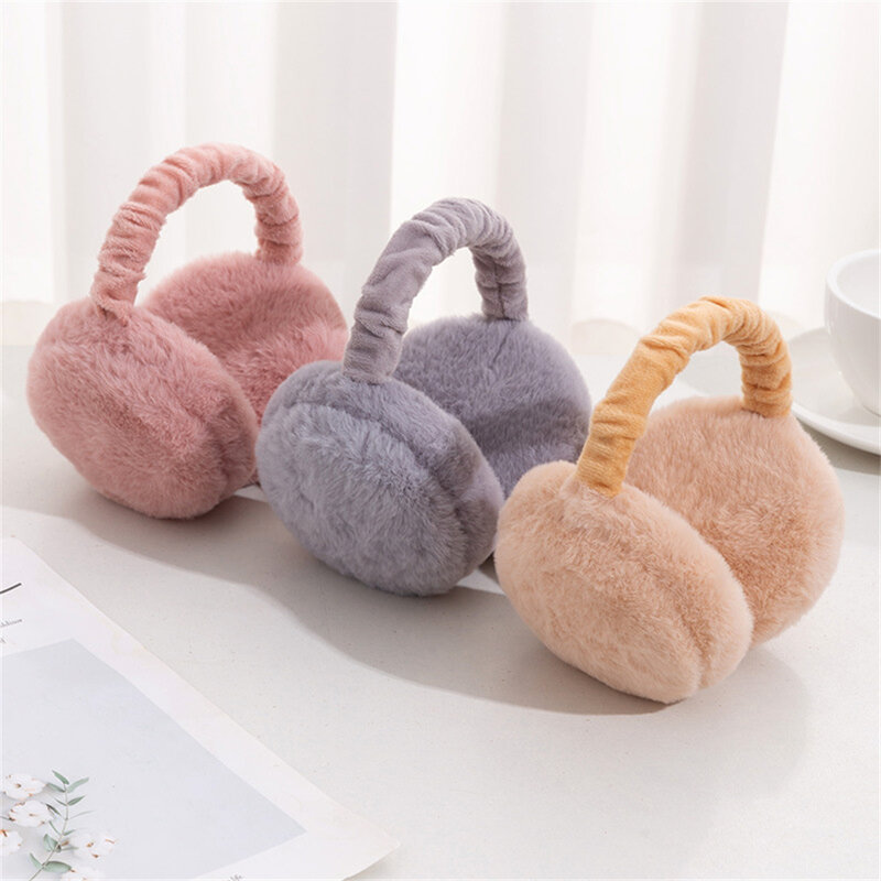 Portable Foldable Warmer Ear-Muffs Soft Plush Winter Warm Ear Muffs  Women Men Solid Color Earflap Outdoor Cold Protection