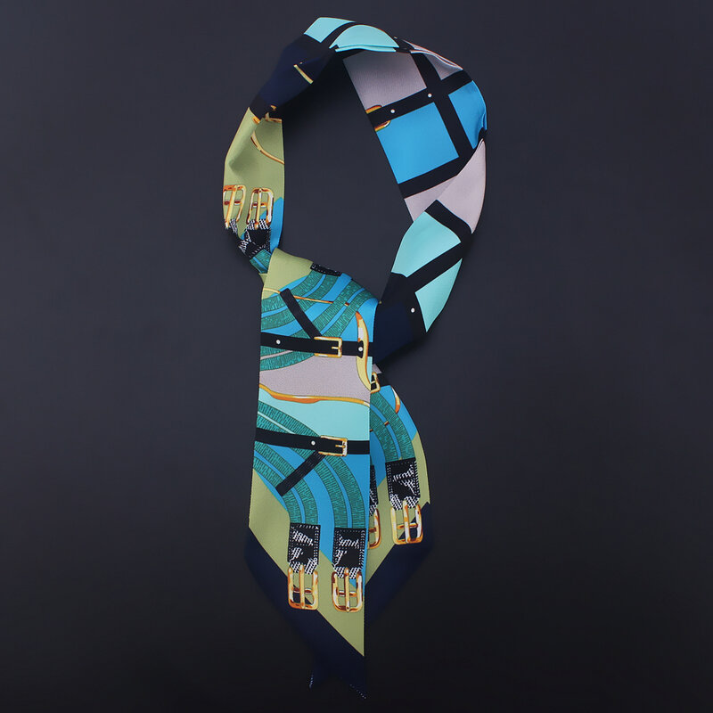 Женский Узкий Шелковый шарф с принтом, 90 х5 см