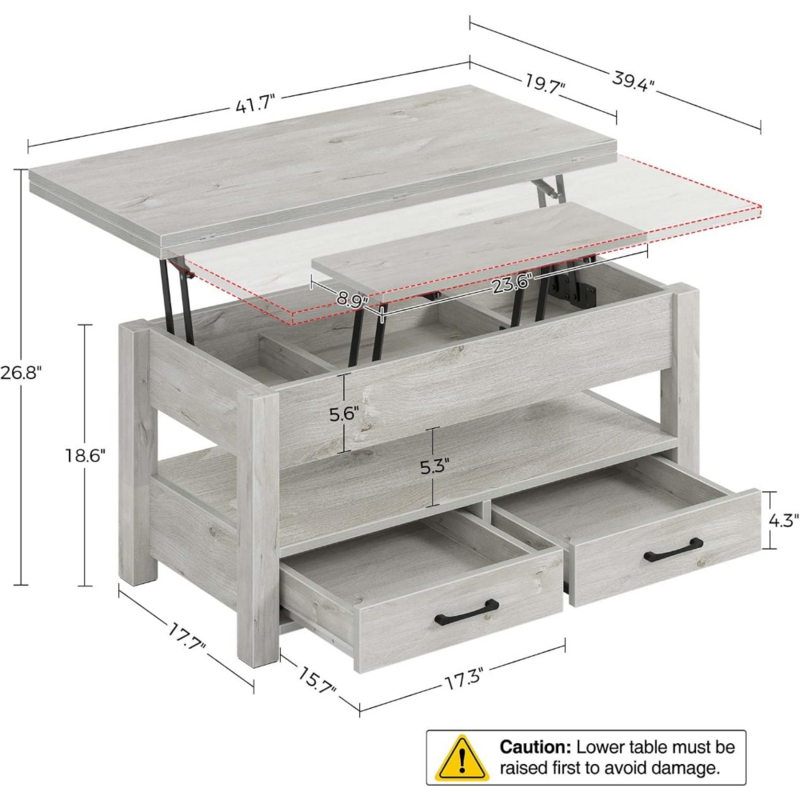 Rolanstar-mesa de centro Convertible multifunción con cajones y compartimento oculto, mesa de centro elevadora