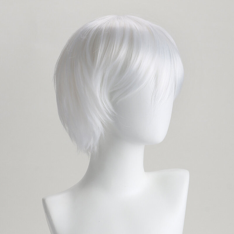 코스프레 짧은 가발 도쿄 구울 카네키 켄 애니메이션 합성 머리 가발, 실버 흰색 또는 흰색 색상, 할로윈 놀이 가발 코스튬 가발