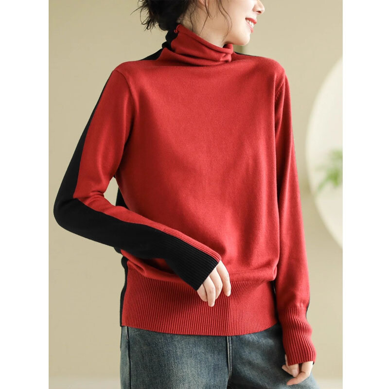 Primavera autunno semplice maglione Pullover a contrasto di colore per donna stile elegante Casual allentato morbido moda confortevole top in maglia