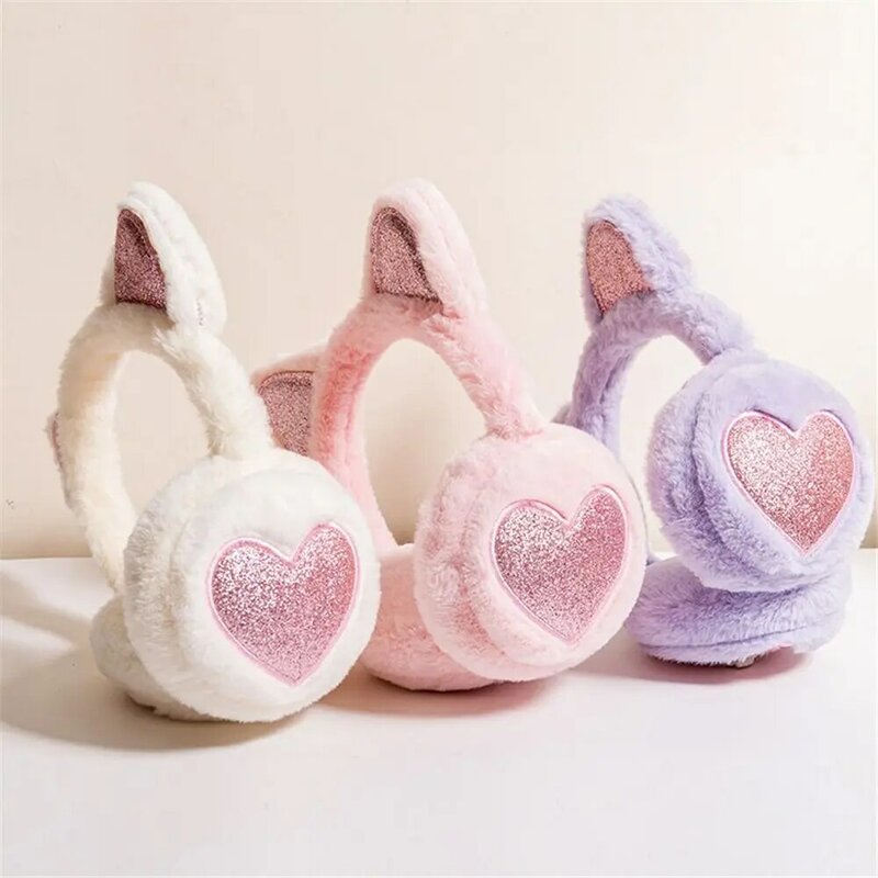 Earmuffs peludos macios para mulheres regalos de orelha dobráveis, Earmuffs quentes de animais, orelha de gato bonito Headband, inverno