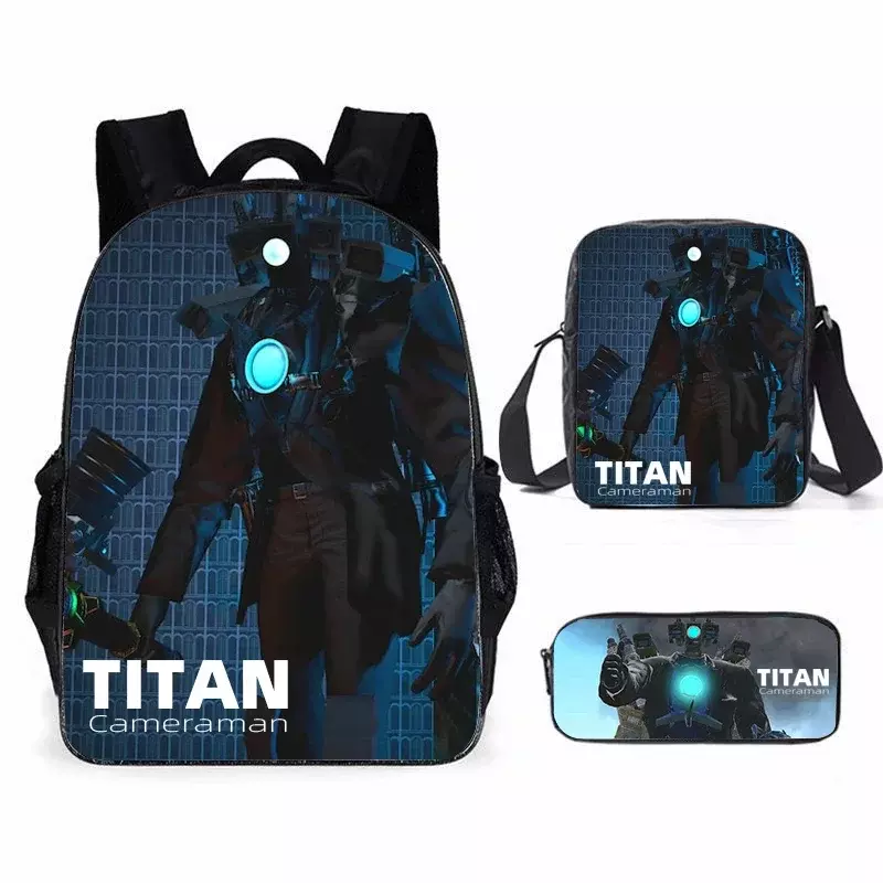 3pcs Skibidi Toilet Schoolbag Set, Titan Cameraman Print Student Backpack, Casual Backpack For Boys And Kids