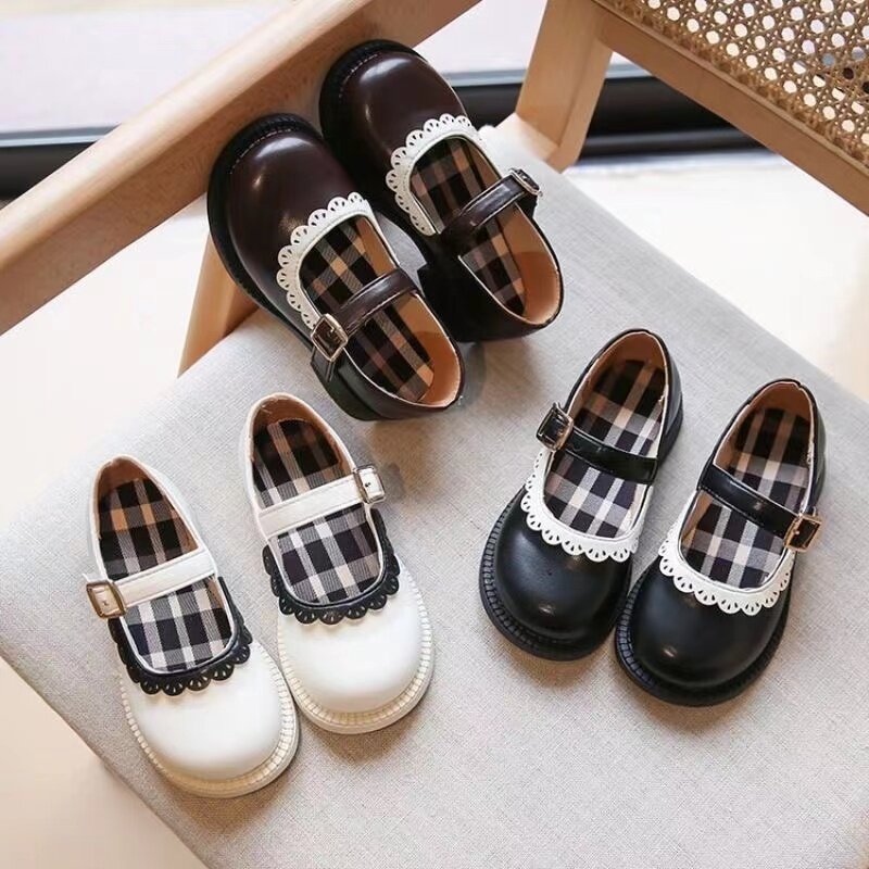Congme-zapatos planos de cuero para niñas pequeñas, calzado de princesa, estilo escolar, color blanco y negro