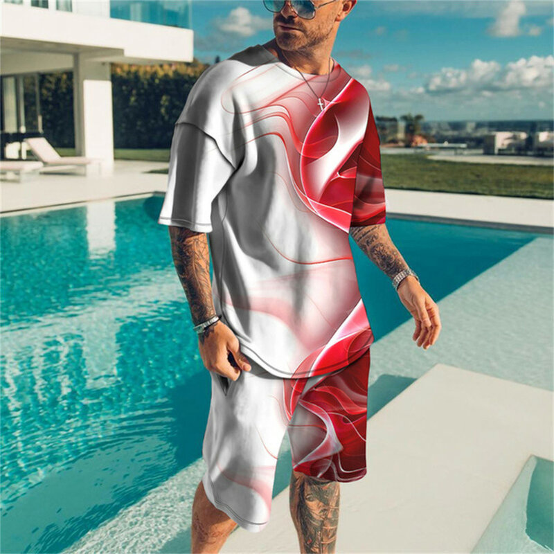 2023 Men's Outfit Summer Short Sleeve T Shirt Set Fashion 2 Piece Streetwear 3D Printed Sports Beach Shorts Sportswear Men's