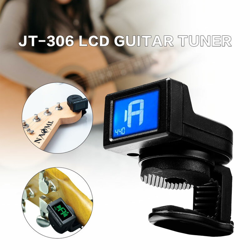 Sintonizador de guitarra Digital Universal, sintonizador de JT-306 con Clip para guitarra eléctrica Urikri Bass Violin, sintonizador JOYO sensible giratorio de 360 grados