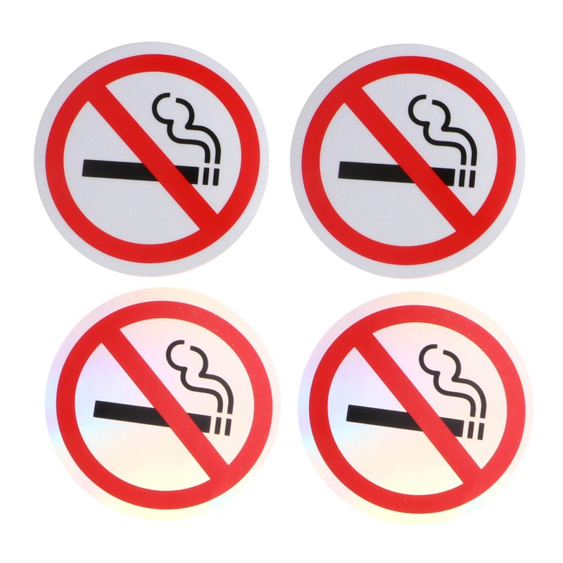 Anti-risco sinal de aviso adesivos, Não fumar sinal logotipo, decalque para café, restaurante, decoração da parede, branco, 4pcs
