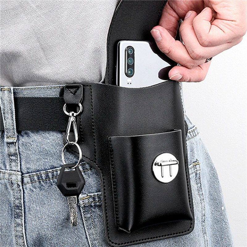 Multifuncional Pu Leather Pack para homens, Phone Belt Bag, Celular Loop Holster, Phone Pouch, Retro Wallet, High Quality Case