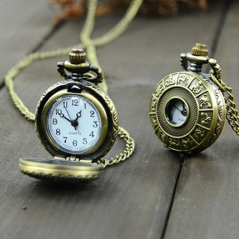 Retro Vintage Steampunk Quartz Necklace Carving Pendant Chain Clock Pocket Watch Hollow Out Flower Necklace Pendant Clock Chain