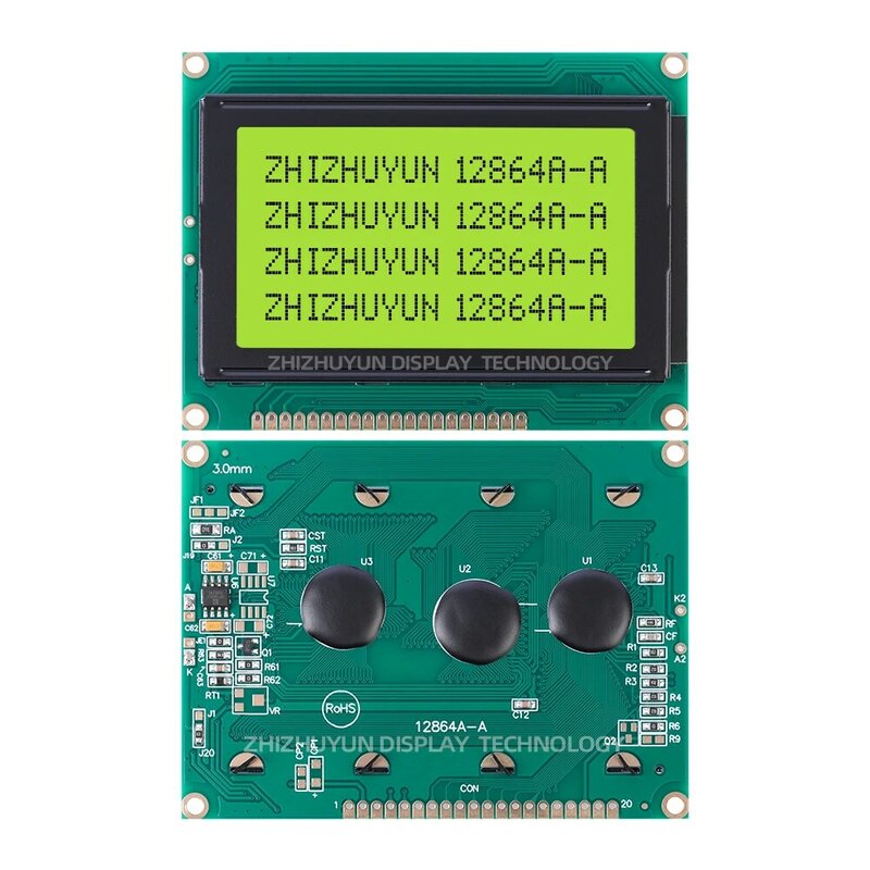 Módulo LCD de puntos 12864A-A 128X64, película gris, luz de fondo LED blanca, 20 pines, 5V, puerto paralelo, 128x64