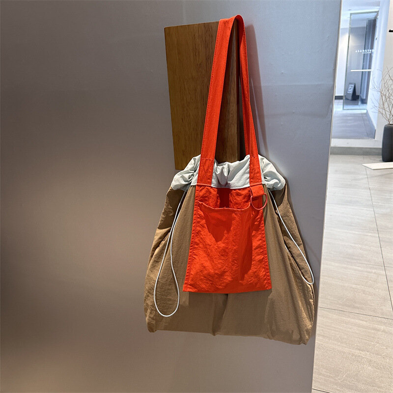 Bolso grande de retazos para mujer, bolsa de hombro con cordón, bolsos de diseñador de moda para mujer, bolsos de compras ecológicos de nailon
