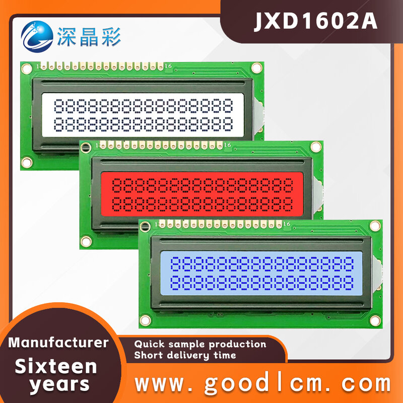 Monchrome Character Type Display Module, LCD 1602 Display, 5.0V Fonte de tensão, JXD1602A, AIP31066, Industrial Grade