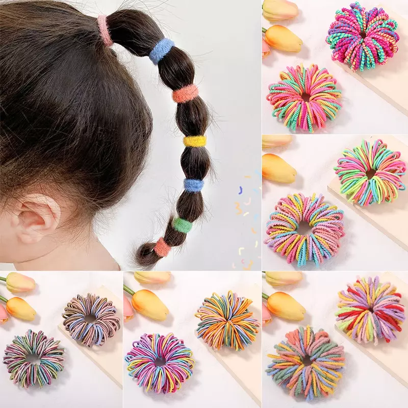 Ikat rambut bayi perempuan, aksesori rambut anak perempuan 50/100 buah karet gelang elastis warna permen