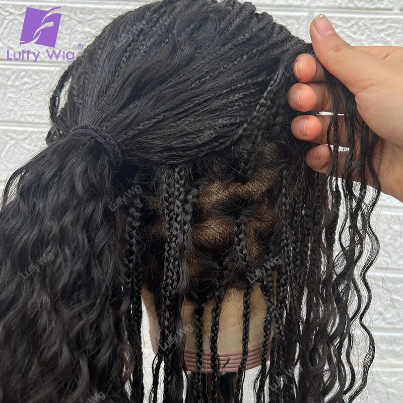Peruca brasileira com tranças cheias do laço hd, cabelo natural, pre-trançado, estilo boho, densidade 250, para mulheres negras