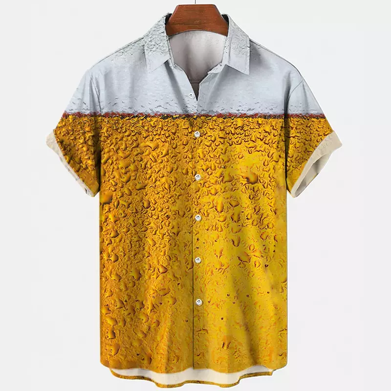 Beer Festival Harajuku Shirts For Men 3D Print Short Sleeve Tees Summer Hawaiian Beach Style Single-Breasted Tops Lapel Shirts