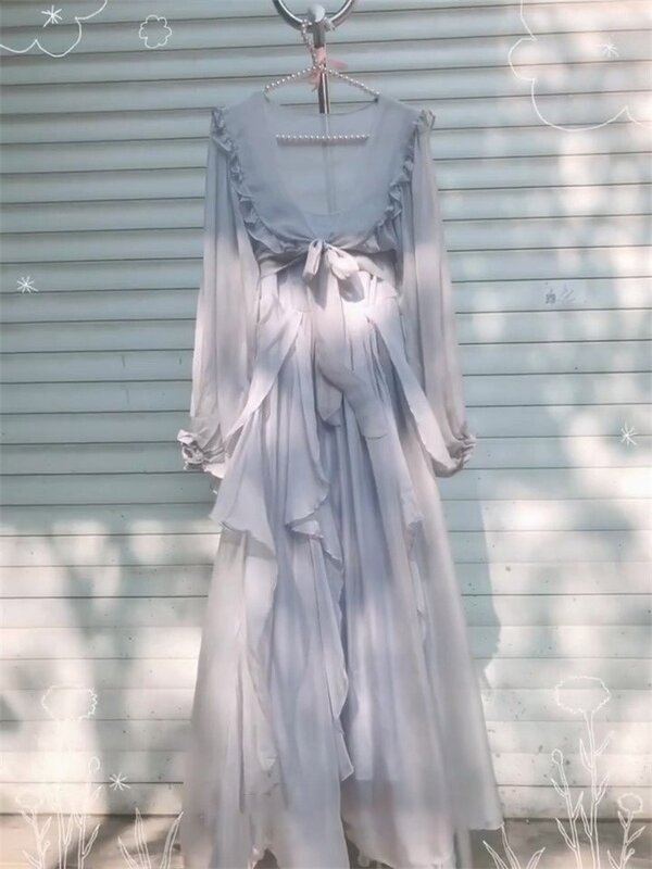 Nowa elegancka przerwa na herbatę w stylu klasycznym francuska jasnofioletowa szyfonowa sukienka letnia