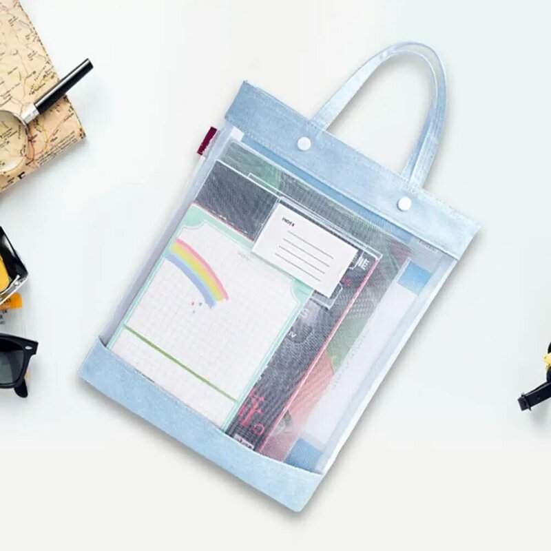 A4 Document Pocket Folders File Holder Carrying Case with Handle Transparent Portable Document Storage Bag Organizer