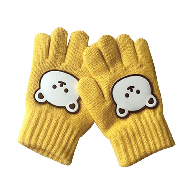 1 Pair 3-7Y Kids Knitted Gloves Winter Warm Gloves Children Full Finger Mittens