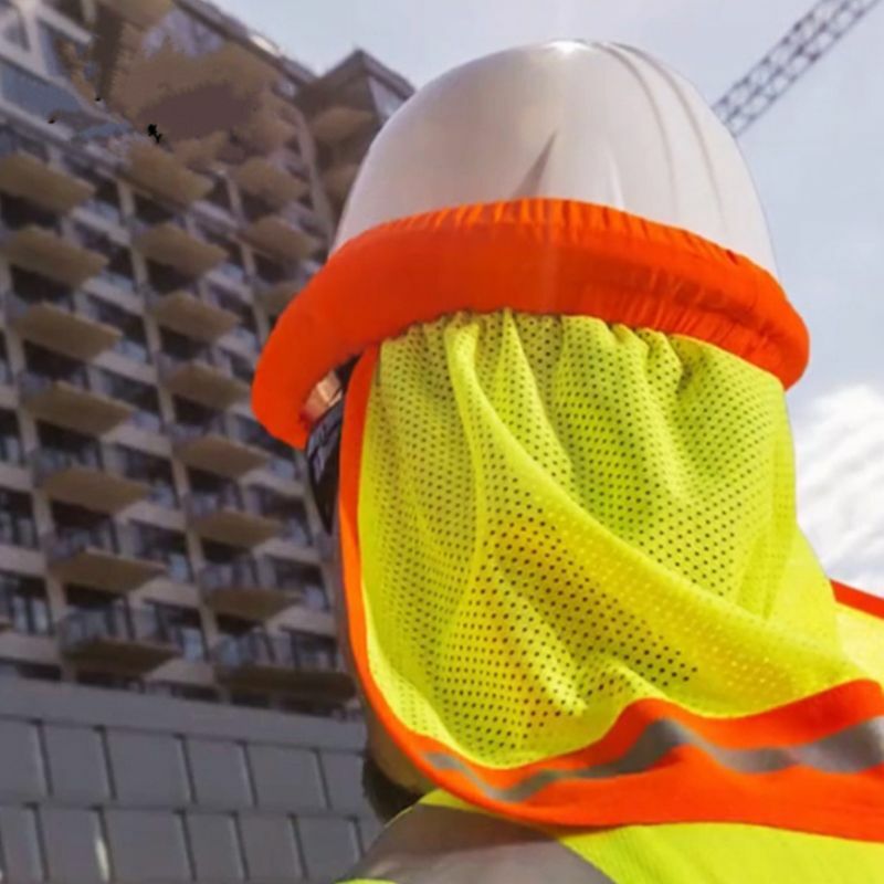 Safety Hard Hat Helmet Neck Cover Sun Protector Reflective Stripe Neon High Visibility Elastic Breathable Mesh Shield