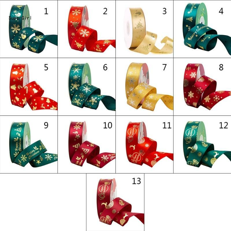 25 Yards Christmas Ribbons Gold Foil Snowflake Patterns Bow DIY Craft