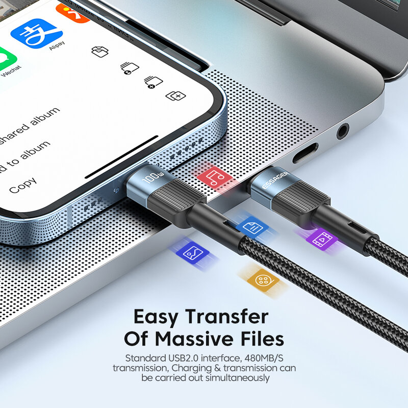 Essager USB C To Type C Cable PD100W 60W Fast Charging Wire USB-C Charger Data Cord For Macbook Samsung Xiaomi Type-C Cable 3M