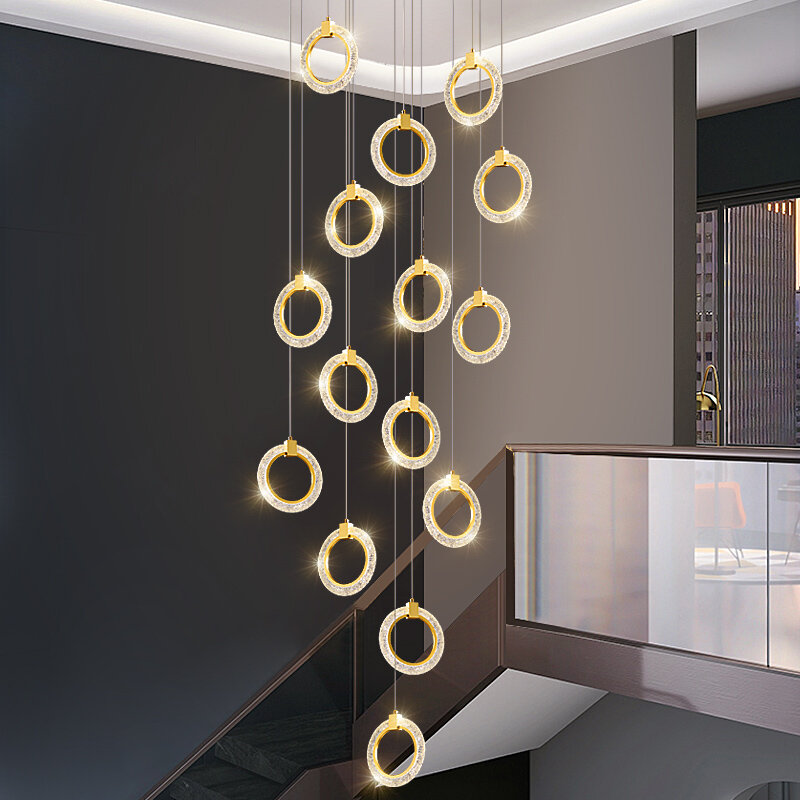 Candelabro de escalera de Villa, lámpara de anillo LED moderna para sala de estar, comedor, cocina, iluminación Interior, decoración de ático