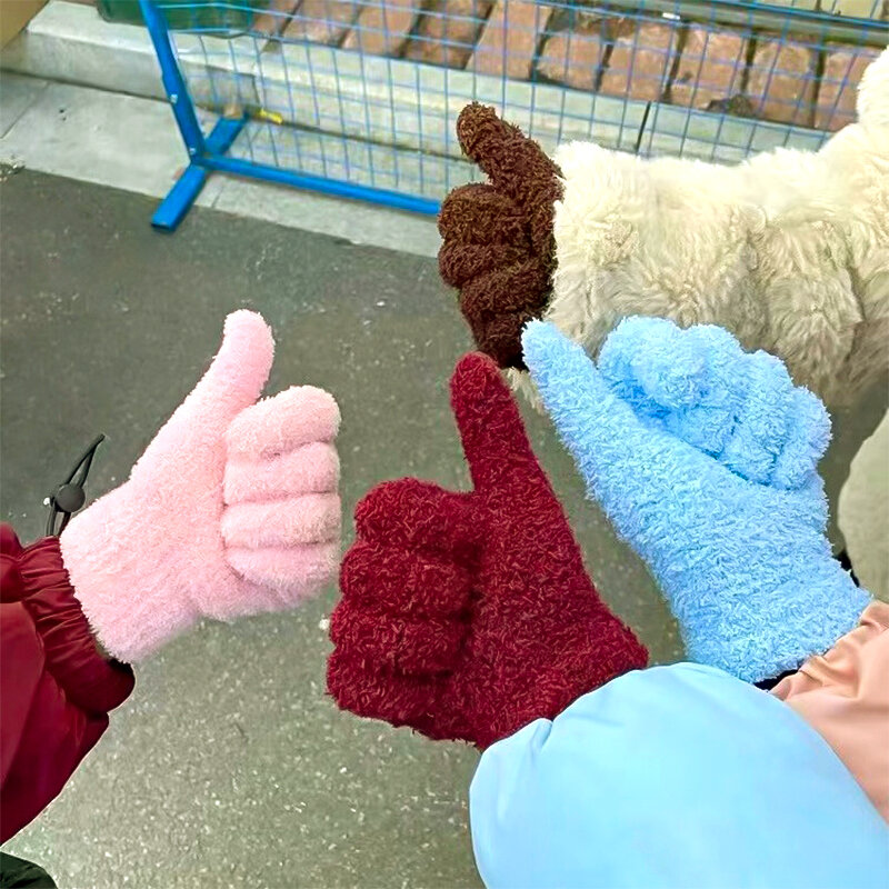 Winter Warm Gloves For Women Candy Color Coral Velvet Gloves Full Finger Mittens Thicken Outdoor Stretchy Ski Gloves Gift