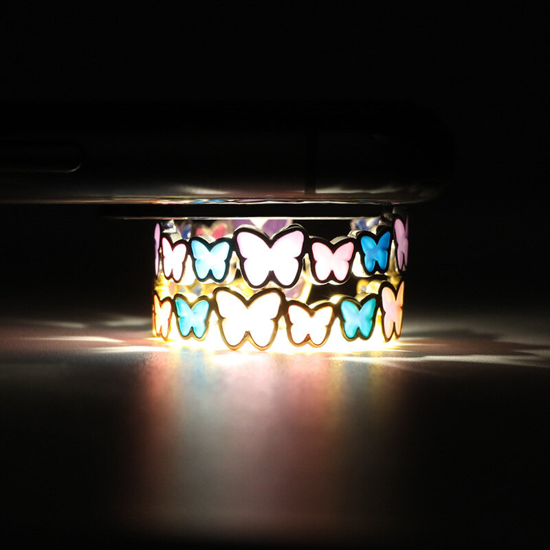Moda brilho luminoso borboleta anéis para feminino ajustável multicolorido luminescência anéis de noivado jóias de casamento presentes
