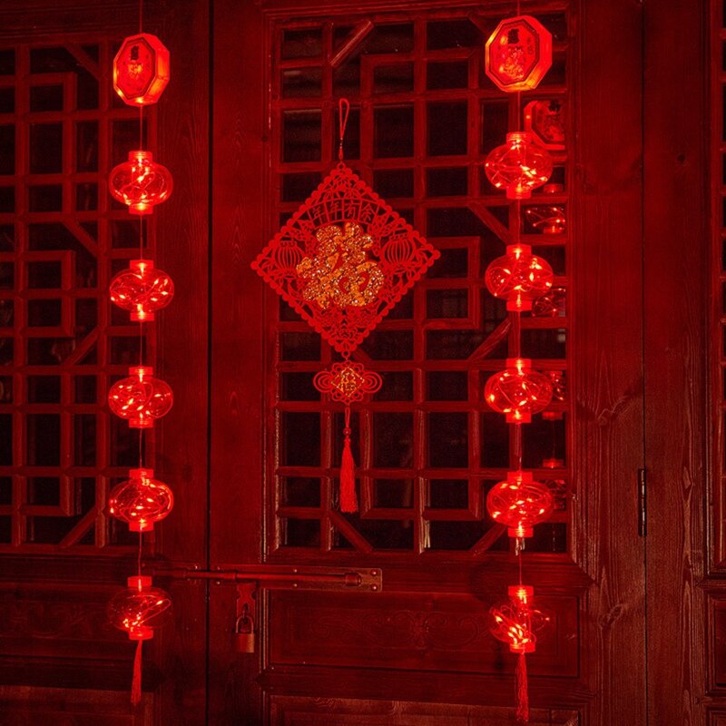 Luzes penduradas LED para o ano novo chinês, luzes piscando, lanternas vermelhas, luzes de corda, decoração, 2pcs