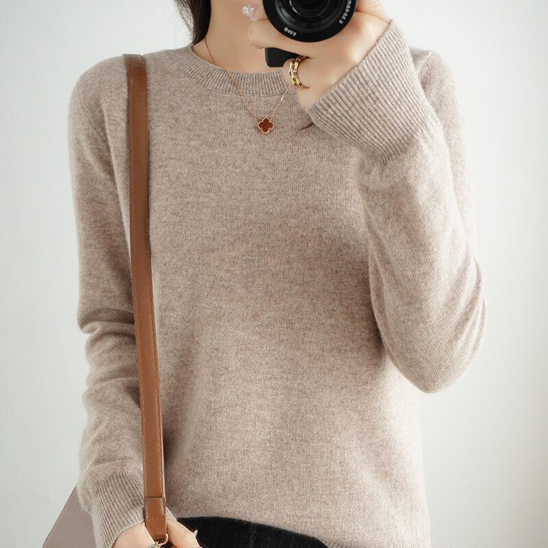 Suéter fino de cuello redondo para mujer, Top de punto informal, capa inferior corta, moda de otoño e invierno, 18 colores