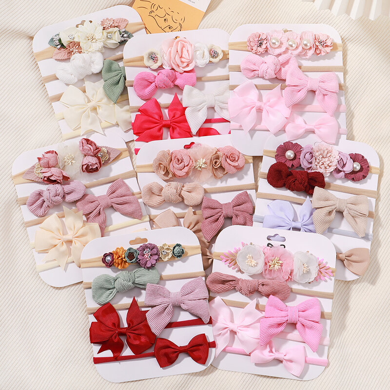 5Pcs/Set Baby Elastic Headband Newborn Flower Lace Bowknot Nylon Hair Bands for Girls Infant Toddler Soft Hair Accessories Gift