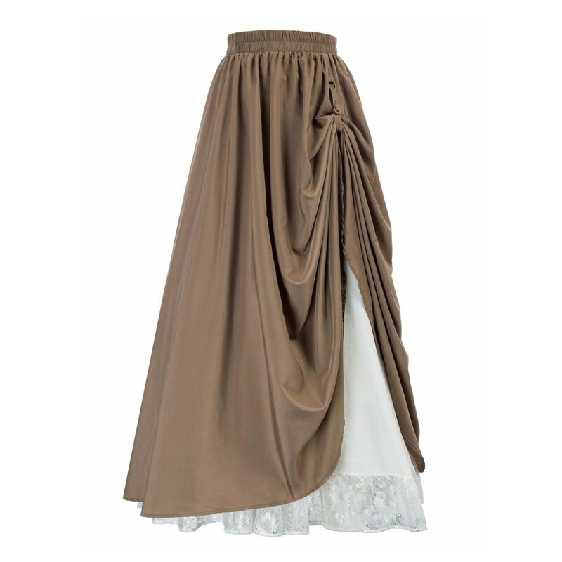 Koronkowa spódnice z wysokim stanem 2024 kobiet w stylu Retro Boho Maxi na co dzień ze sznurkiem linia długa spódnica Ретро - ветровое платье
