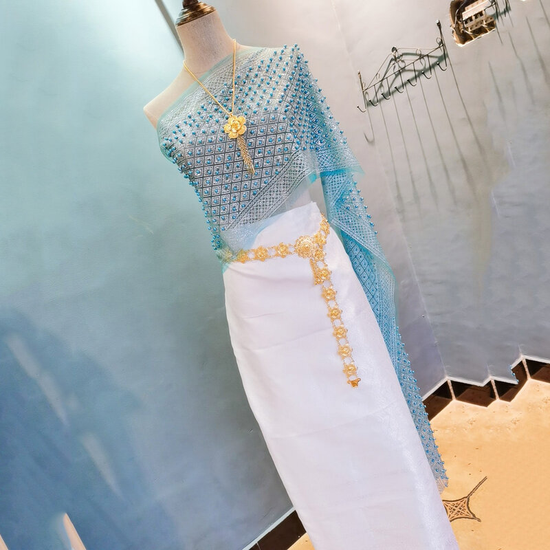 Новинка лета 2023, Женский Топ без бретелек и юбка, комплект из 5 предметов, длинное платье Ao Dai Thai Pha Sin, традиционный вьетнамский