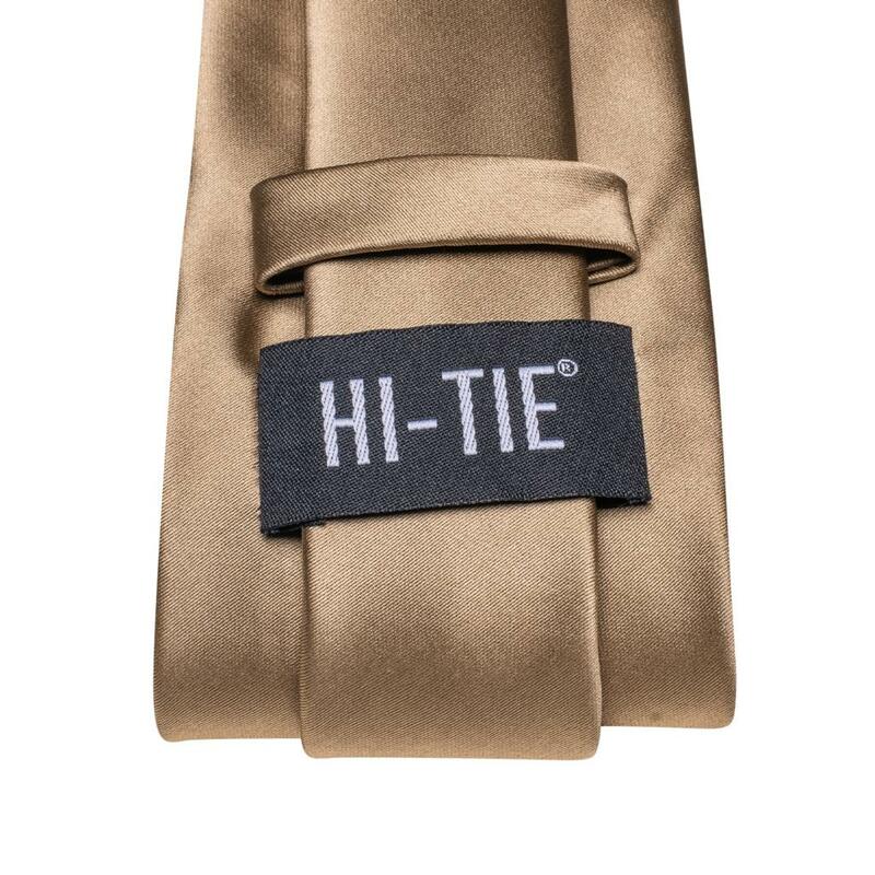 2023 New Light Brown Solid Gift Tie for Men Fashion Brand Wedding Party Necktie Handky Cufflinks Wholesale Hi-Tie Designer