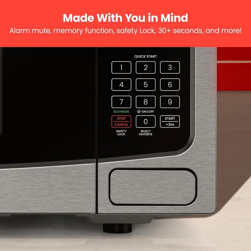 Atas meja Microwave Oven 1.1 Cu. Ft. Microwave baja tahan karat Digital 1000 watt dengan 6 menu otomatis, 10 tingkat daya