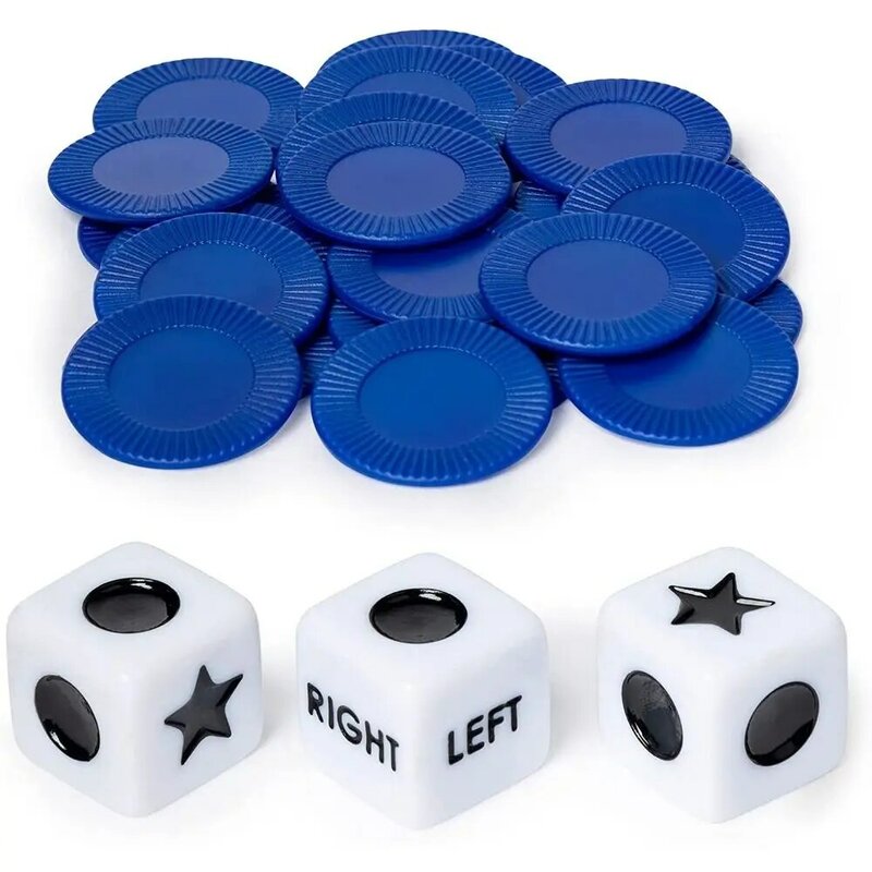with 3 Dices Left Right Center Dice Game Funny 24 Random Color Chips Acrylic Friends Gatherings Dice Set Dice Games
