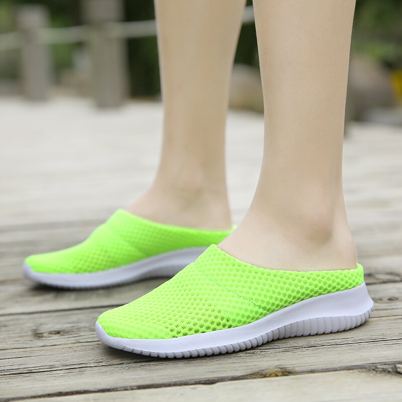 STRONGSHEN-Sapatos femininos de malha de verão, chinelos femininos, tamanho grande, salto confortável, chinelos femininos