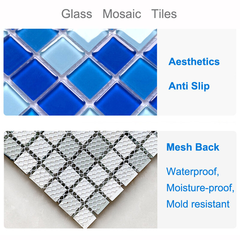 Non-Slip Sky Azulejo De Mosaico De Vidro Azul, Piscina Privada, Plataforma Paisagem, Wall Decor, Piso Mediterrâneo, 30x30cm