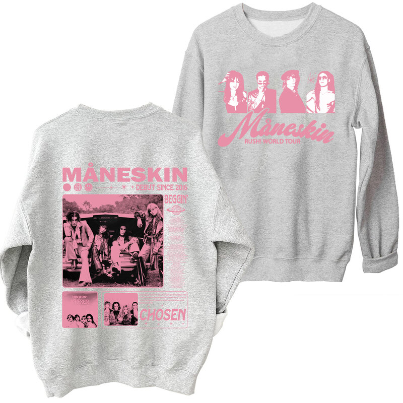 Maneskin Rush World Tour Sweatshirt Harajuku Round Neck Long Sleeve Oversized Popular Music Hoodie Fans Gift