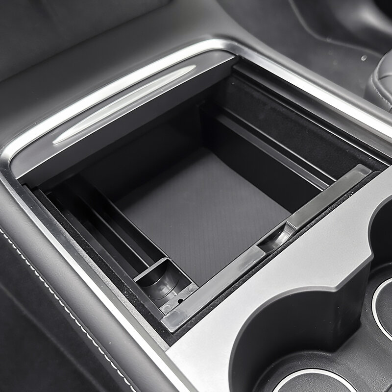 Per Tesla Model 3 Y scatola portaoggetti nascosta bracciolo Console centrale per auto anteriore e posteriore floccaggio griglia a strati scorrevole contenitore organizzato